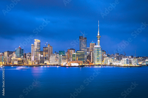 Auckland skyline at blue hour, Auckland, New Zealand