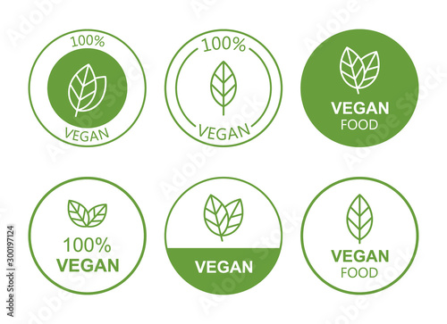 Set flat vegan icon on white background. Bio, Ecology, Organic logos and badges, label, tag. Vector illustration design
