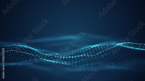 Technology digital wave background concept.Beautiful motion waving dots texture with glowing defocused particles. Cyber or technology background.