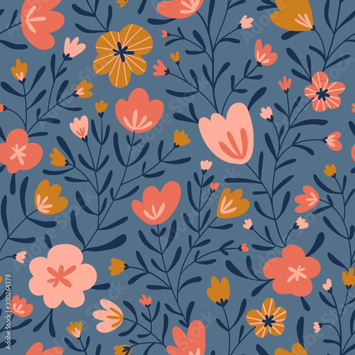 Trendy seamless floral ditsy pattern. Fabric design with simple flowers. Vector cute repeated pattern for baby fabric, wallpaper or wrap paper.