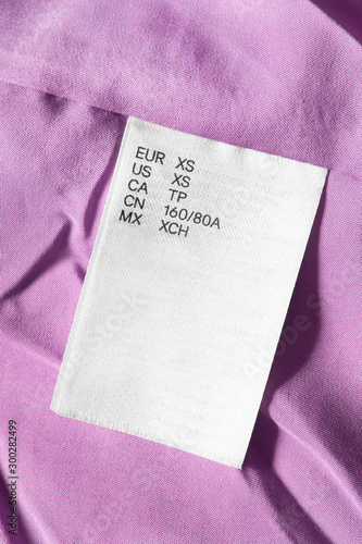 XS size clothes label