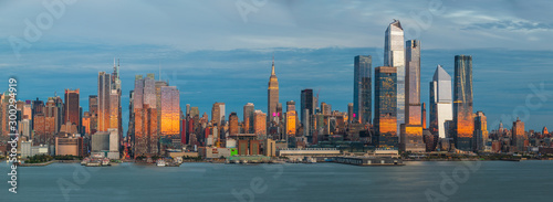 Panoramic view to West Side of Manhattan Skyline from Hamilton Park, Weehawken, across Hudson River.