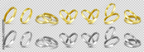 vector gold and silver wedding rings isolated on white