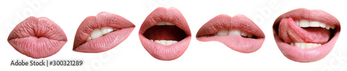 Collage with female lips on white background