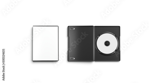 Blank white opened and closed dvd disk case mockup, top