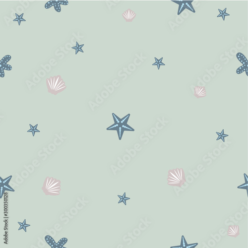 Seamless pattern with seashell. Repeating background.