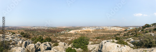 Panoramic view from the place called the Balcony of Israel in the Jewish settlement Peduel to the Samaria region in Benjamin and Israel in the distance