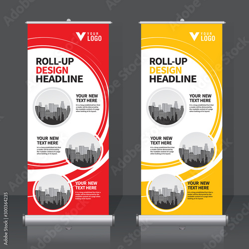 Roll up banner design template, vertical, abstract background, pull up design, modern x-banner, rectangle size. 