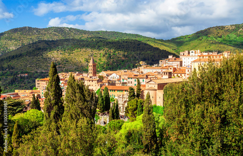 View of Tivoli, garden and Catholic church San Pietro (alla Carità) from the villa d`Este, Italy.