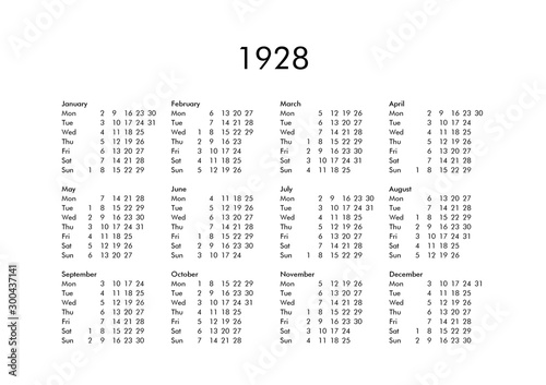 Calendar of year 1928