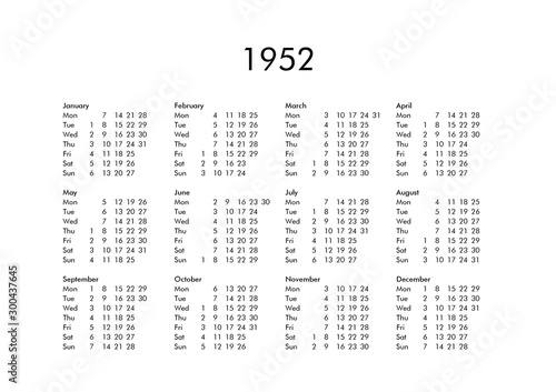 Calendar of year 1952