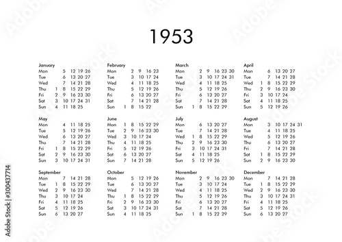 Calendar of year 1953