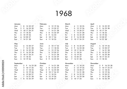 Calendar of year 1968