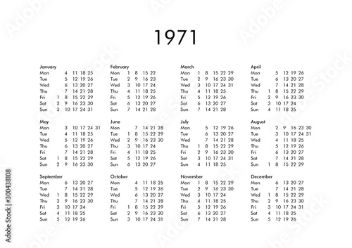 Calendar of year 1971