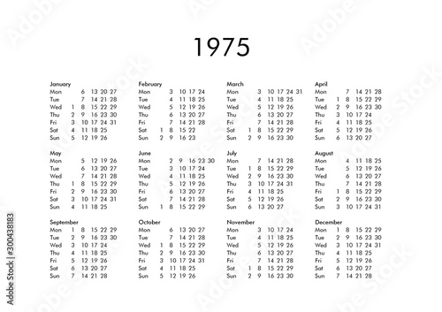 Calendar of year 1975