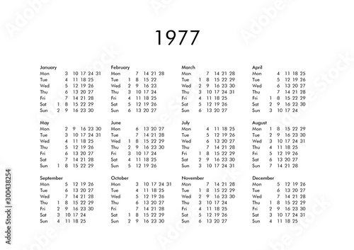 Calendar of year 1977