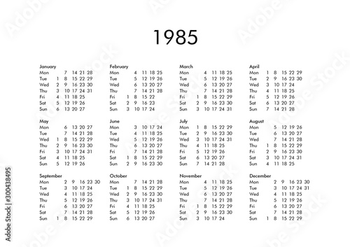 Calendar of year 1985