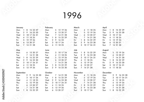 Calendar of year 1996