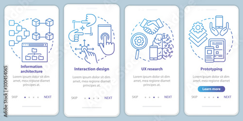 Software development onboarding mobile app page screen vector template. Application programming. Walkthrough website steps with linear illustrations. UX, UI, GUI smartphone interface concept