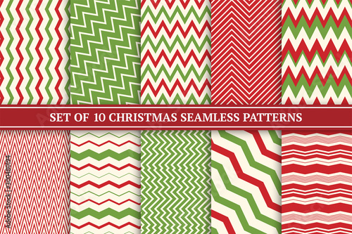 Christmas seamless colorful zigzag patterns. Bright X-mas striped retro backgrounds - vintage style. Endless creative linear textures. Can be used as wrapping paper, covers, wallpaper and etc