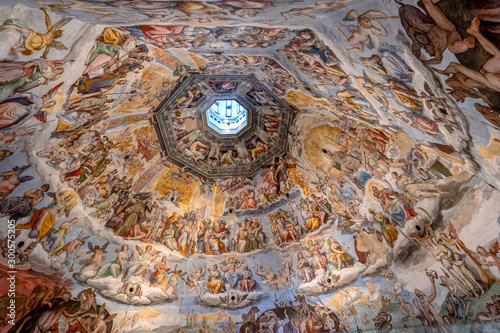 Florence, Italy - August 26, 2018: Interior of the dome - Cattedrale di Santa Maria del Fiore