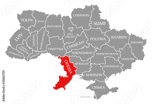 Odessa red highlighted in map of the Ukraine