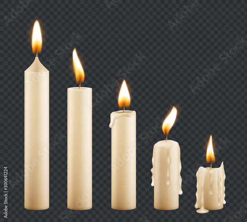 Burning candle. Stages combustion of wax decorative candle light flame vector keyframe animation. Illustration candle fire light, wax and candlelights