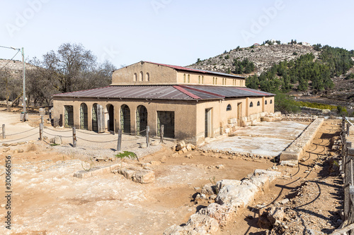 The reconstructed building of the Byzantine era in the archaeological site Ancient Shiloh in Samaria region in Benjamin district, Israel