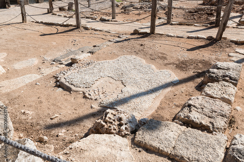 The remains of the mosaic floor in the archaeological site Ancient Shiloh in Samaria region in Benjamin district, Israel