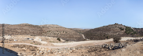 View from Tel Shilo to the nearby hills in Samaria region in Benjamin district, Israel