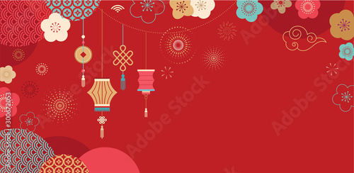 Happy Chinese new year design. 2020 Rat zodiac. Cute mouse cartoon. Japanese, Korean, Vietnamese lunar new year. Vector illustration and banner concept 