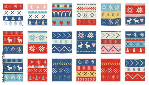 Seamless Christmas patterns. Vector design in nordic style