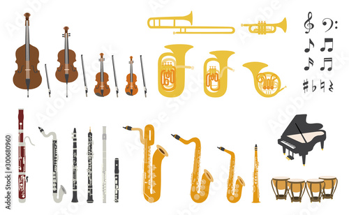 Set of vector modern flat design orchestra instruments