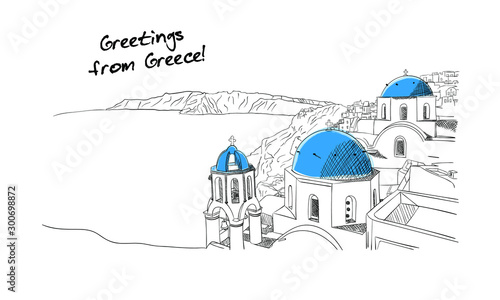 Santorini Greece hand drawn sketch