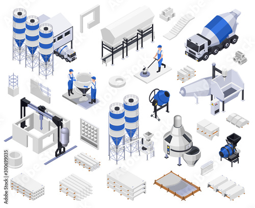 Cement Production Isometric Icons