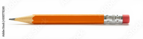 Yellow orange pencil with eraser isolated on a white background