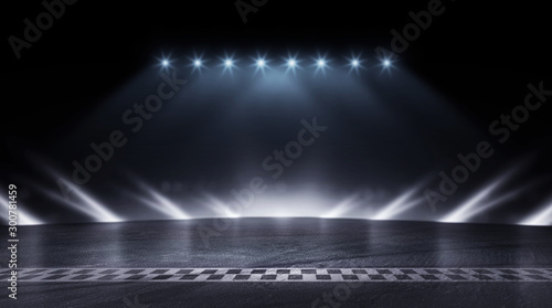 3D Rendering abstract race track finish line racing on night