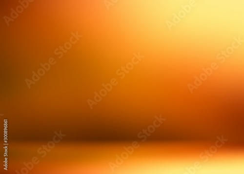Autumn studio decoration. Bright yellow orange 3d background. Abstract vivid wall and floor.