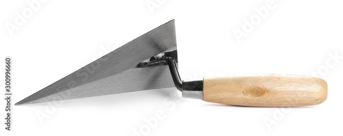 New metal trowel isolated on white background