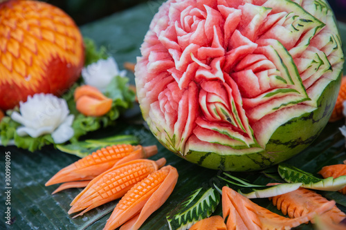 Fruit carving is the art of carving fruit