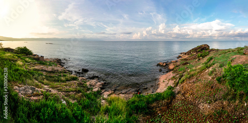 Detailed Panorama of the Burundian shoreline of Lake Tanganyika near Nyanza Lac