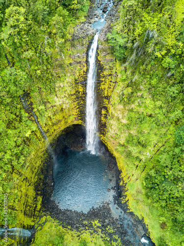 Aerial Drone Shot view of Akaka Falls in Hawaii Big Island Natinal Park