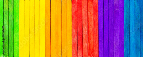 Banner with colorful wooden picks, concept spectrum, panoply and chromatics