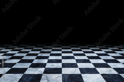 Black And White Checker floor Grunge Room. Checker floor empty space