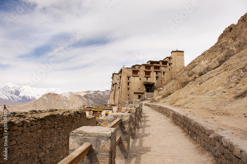 View landscape of Leh Stok Monastery or Stok Gompa Palace at Leh Ladakh Village while winter season in Jammu and Kashmir, India