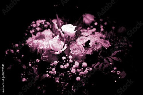 monochrome photography of a flower bouquet
