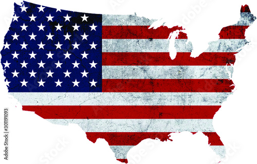 America shaped American Flag with Texture 
