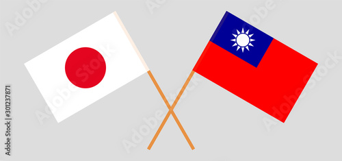 Crossed flags of Taiwan and Japan. Official colors