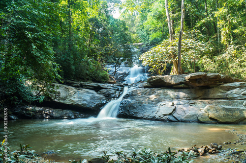 Tat Mok waterfall in Chinag Mai, Thailand. Tatmok or Tard mok waterfall at Mae Rim District in Northern Thailand.