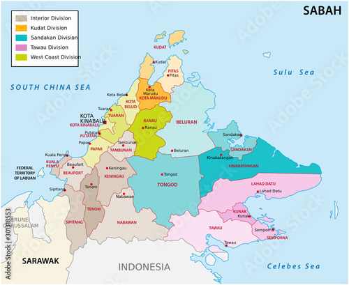 administrative and political map of the malayan state sabah